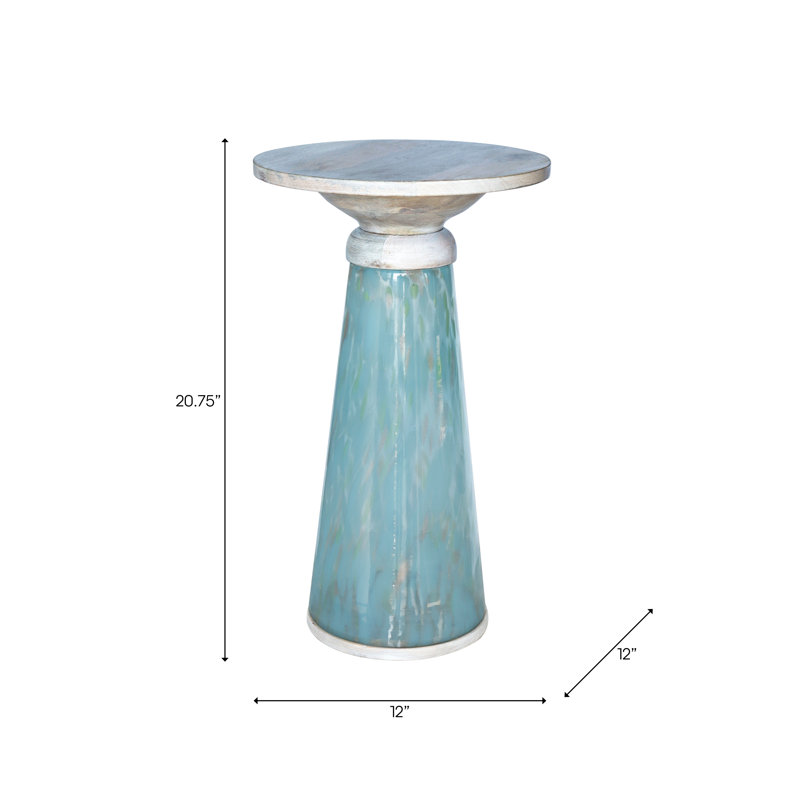 Glass and Wood Accent Table with Tapered Base and Modern Design