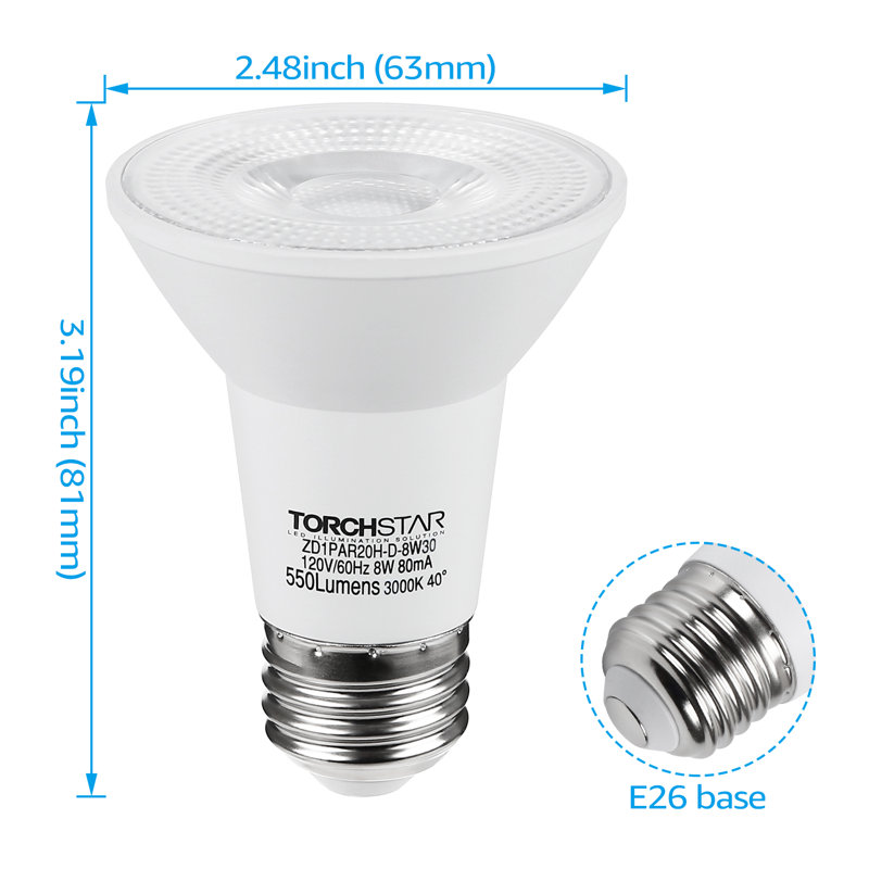 Ampoule DEL 8 W (équivalente à 50 W) PAR20, ampoule à intensité variable, culot moyen E26, 3000 Kelvins