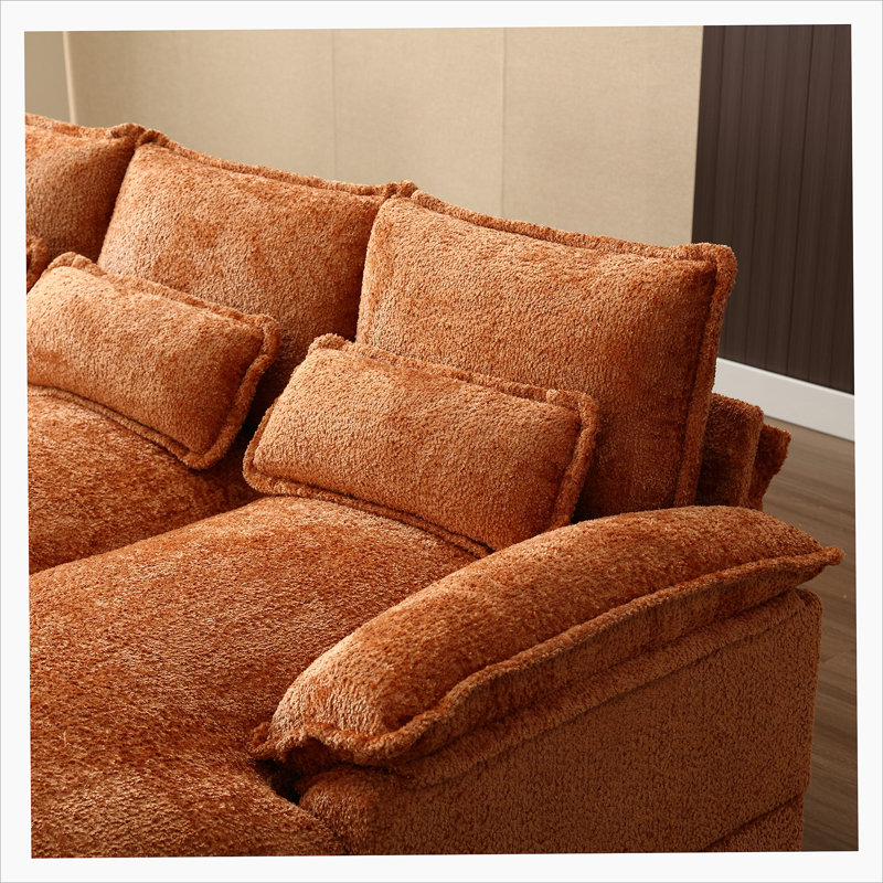 Odas 110.63'' Modular Sofa, Orange Fabric