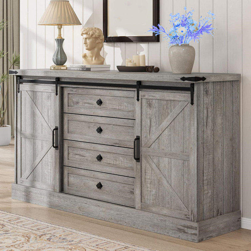 Commode 4 tiroirs Karriann Farmhouse, Gris