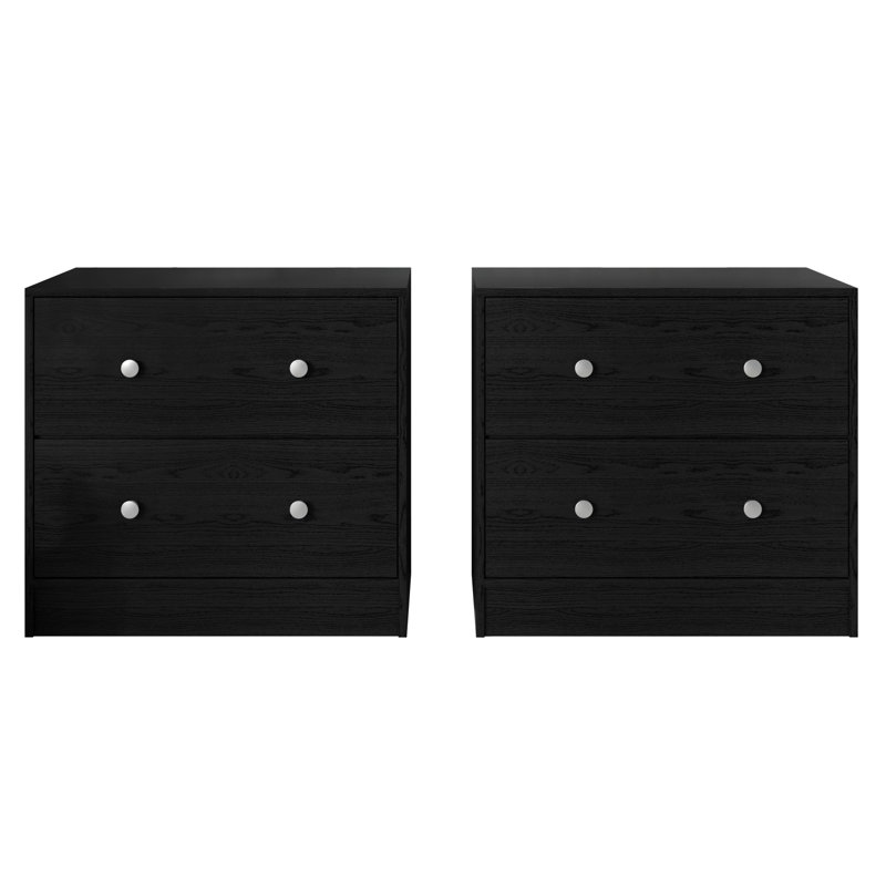 Trenton 2-Drawer Nightstand, Set Of 2, Modern Side Tables For Bedroom, Black