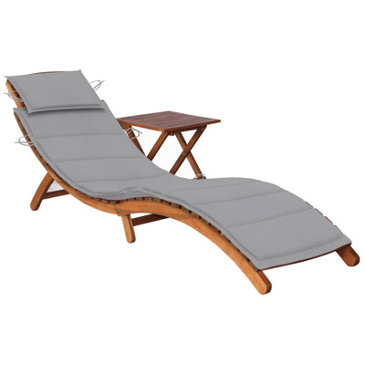 Hilarius 16" Long Acacia Single chaise with Cushions and Table