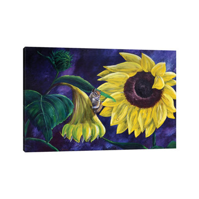 Chipmunk In Sunflowers by Laura Iverson - Wrapped Canvas Print