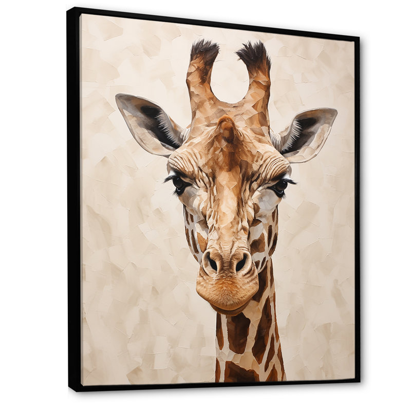Minimalisme, portrait de girafe beige I sur toile, Cadre flottant noir, H 20 po x l 12 po x P 1 po