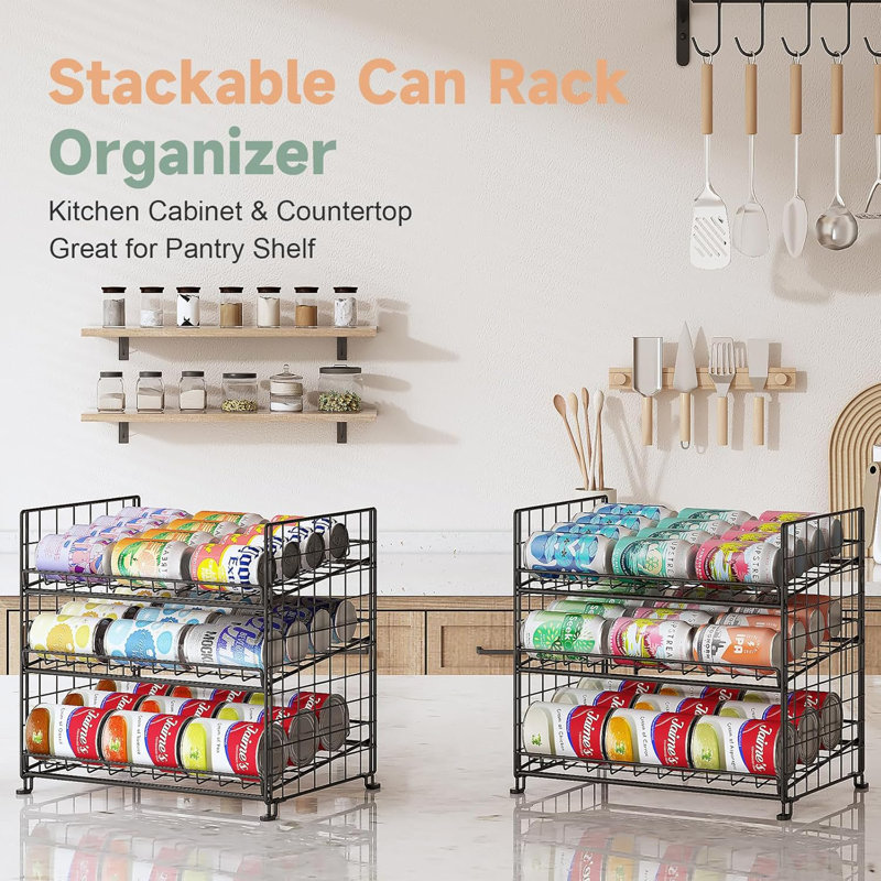 2 Pack Adjustable Can Rack Organizer, Stackable Can Storage for Kitchen Pantry Cabinet, 3-Tier Can Holders for Food, Multifunctional Can Dispenser for Snacks Soda