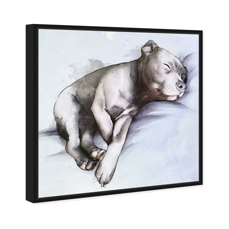 «Animals Sleeping Pitbull Dogs and Puppies», reproduction d'impression sur toile, Cadre noir, H 40 po x l 40 po