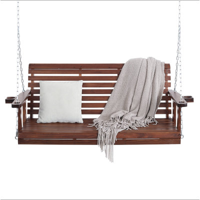 Balancelle en bois 5,5 pi, balancelle de patio pour la cour et le jardin, capacité de charge élevée améliorée de 880 lb, banc de balançoire robuste avec chaînes suspendues pour l'extérieur