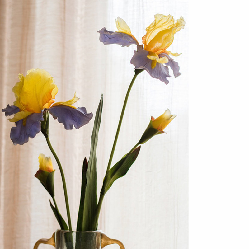 Artificial Iris Flower Stem, Blue Yellow, One Stem