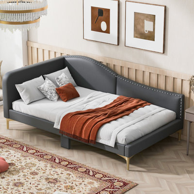 Twin Size Upholstered Daybed with Headboard and Armrest, Support Legs, Modern Sofa Bed for Bedroom, Grey