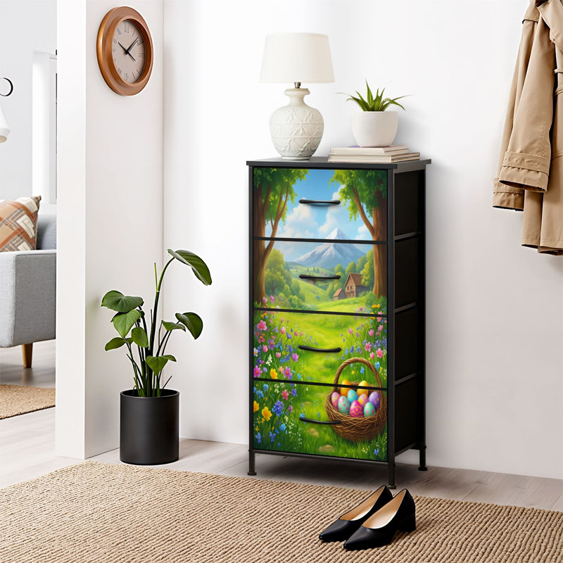 4 Drawer Dresser for Bedroom, Narrow Chest of Drawers, Wooden Top and Study Iron Frame 18"x37.5"-(WxH)