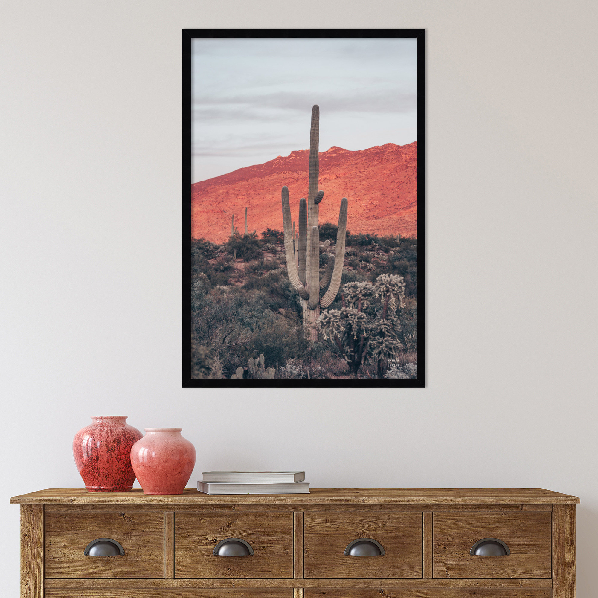 Sunsets And Saguaros by Nathan Larson, 33" H x 23" W x 1" D, Black