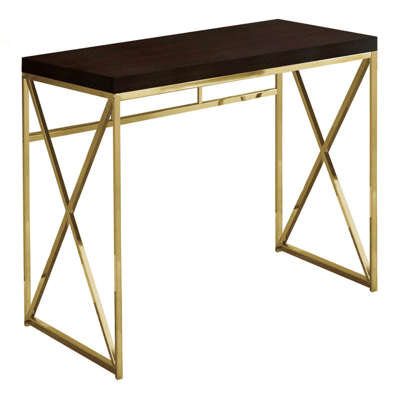 Bureau d'ordinateur, bureau personnel, ordinateur portable, travail, stratifié brun, métal doré, contemporain, moderne