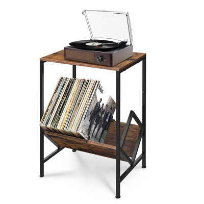 Record Player Stand Table With Album Storage, Record Player Shelf Cabinet Holder Up To 80 Lp, Metal &Wood Vinyl Record Display Desk,Small Side End Tab -  17 Stories, 724A44DF671B4C9DA39750C6899D620C