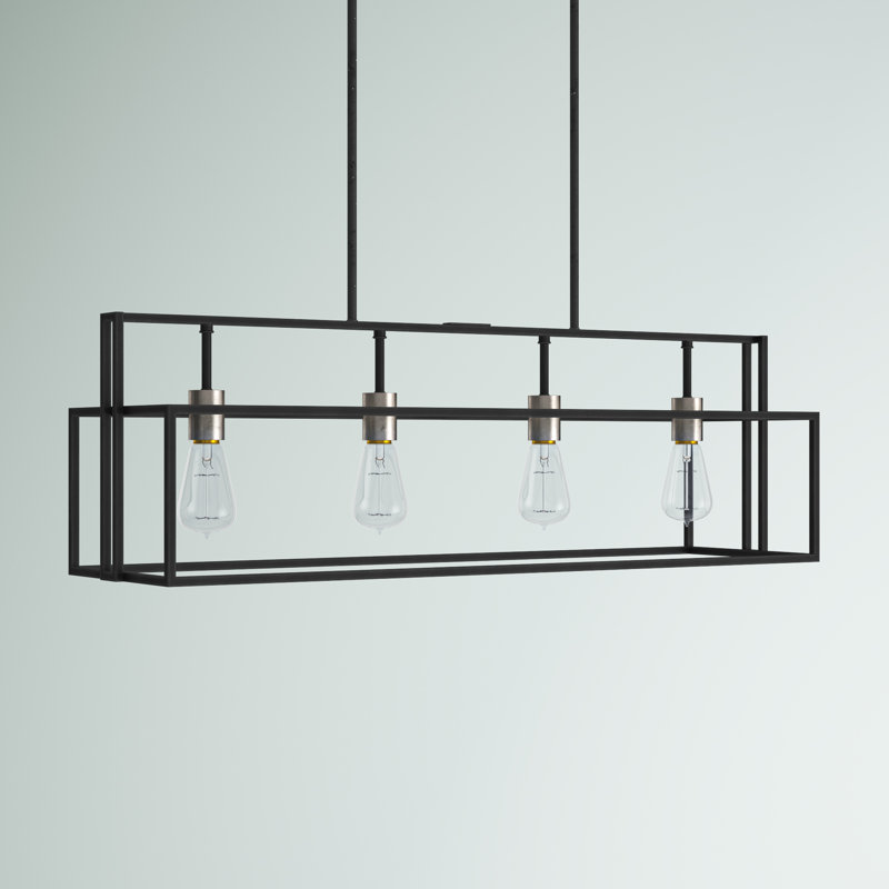 Luminaire suspendu géométrique à 4 lumières pour îlot de cuisine Larchmont, Fer noir / Nickel brossé