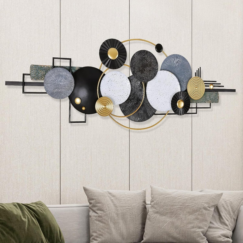 Grande décoration murale en métal, sculpture murale abstraite moderne 3D de 150 x 54 cm (59,1 x 21,3 pouces), idéale pour le salon, la chambre, la salle à manger, l'entrée, la maison ou le bureau.
