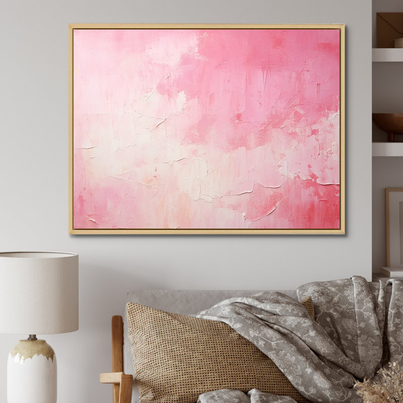 Or et rose, rivière abstraite minimale IV - Fuschia, art mural, H 34 po x l 44 po x P 1,5 po, Cadre naturel flottant