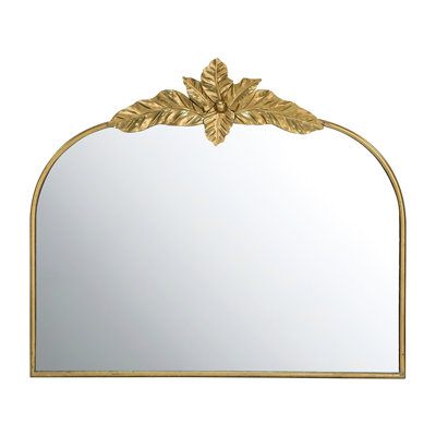 Gold Arched Mirror 39.5" X 35", Metal Frame, Mounted On Wall For Home Decor, Brightens Room With Natural 35" Enhances Living Bedroom Ambiance, Reflects A Peaceful Space