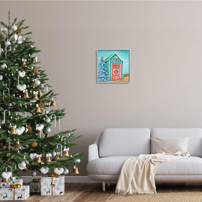 Tente de plage nautique à motif arbre de Noël bleu rayé par Patricia Pinto - Peinture, H 17 po x l 17 po