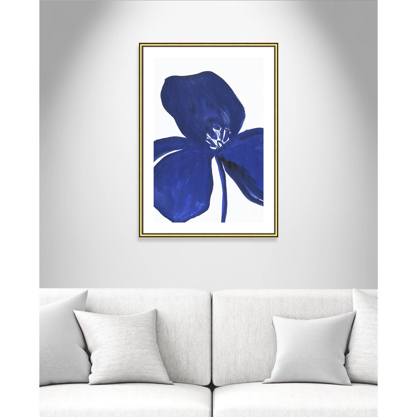 Clarisse "Indigo Petal II" Painting, 36.75" H x 26.75" W x 0.88" D, Gold Framed Paper