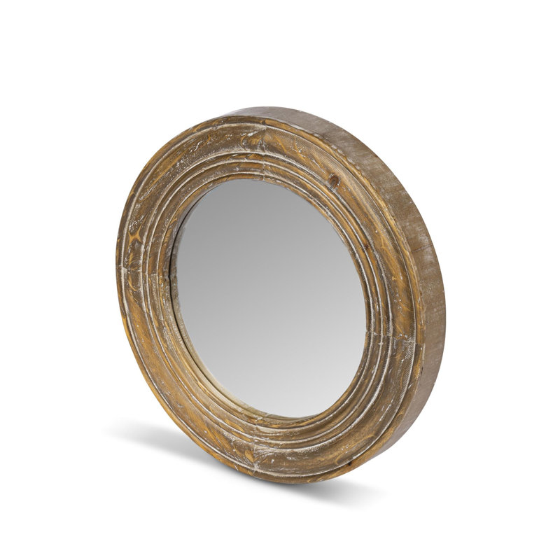16'' Round Brown Distressed Wood Framed Mirror