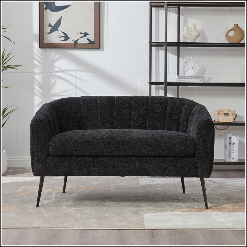 50.2" Wide Chenille Upholstered Loveseat Sofa with Metal Legs for Small Spaces, Black