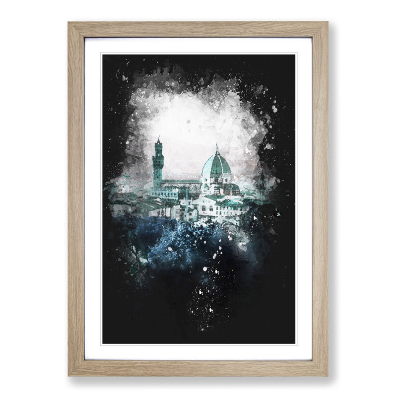 Florence Cathedral In Italy - Single Picture Frame Painting on MDF, Oak Framed, 45cm H x 33cm W x 2cm D