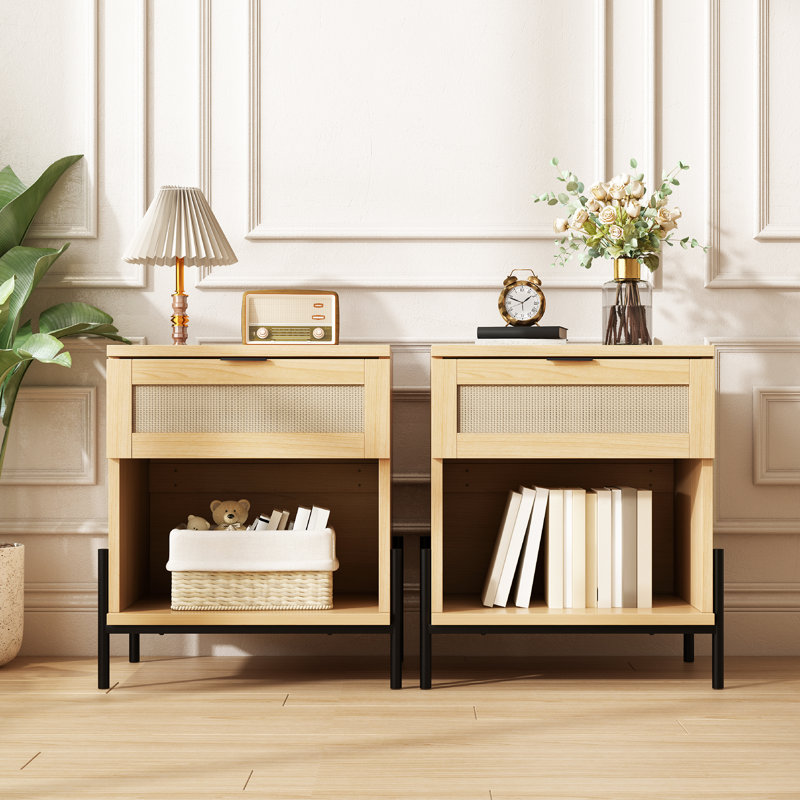 19.7"W 1-Drawer Wood Nightstand （Set Of 2）