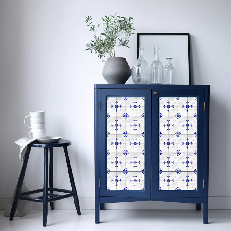 Carreau de mosaïque auto-adhésif en vinyle l 4 po x L 4 po, Bleu acier / Blanc