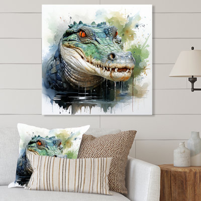 Green Crocodile Pond Adventures 2 - Alligator/Crocodile Animal Metal Wall Art
