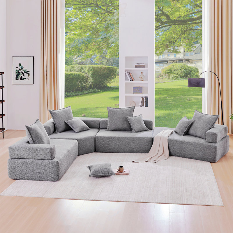 156" Oversized Modular U Shaped Sectional Sofa, Grey