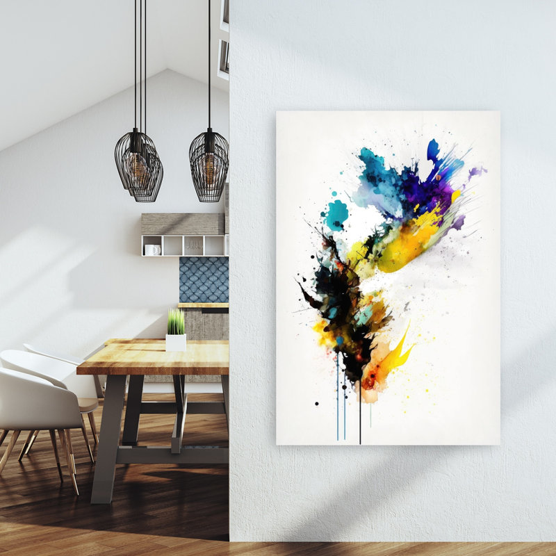 Vibrant Paint Splash Abstract Contemporary Modern Violet Wall Art Print 1 Piece Wrapped Canvas Wall Art