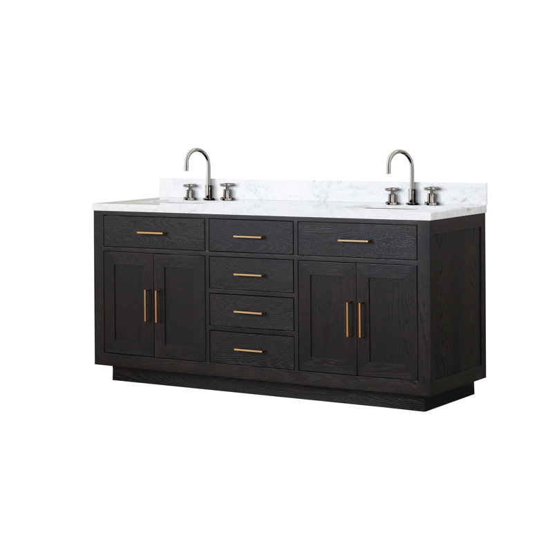 Meuble-lavabo double avec comptoir en marbre de Carrare, Noir, noir, noir, noir