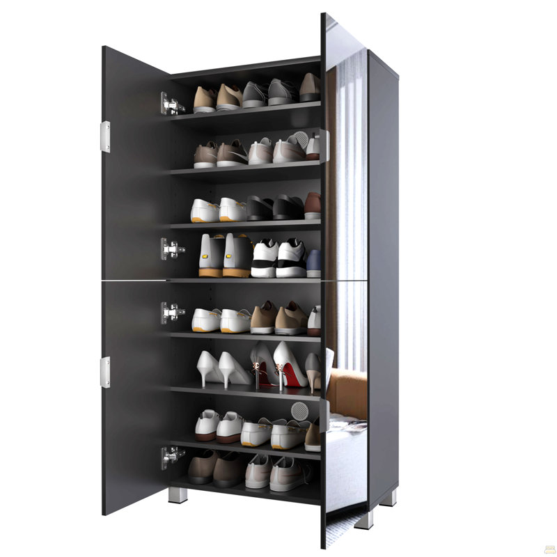 Armoire à chaussures avec 4 portes miroir - rangement de 50 po pour le hall d'entrée