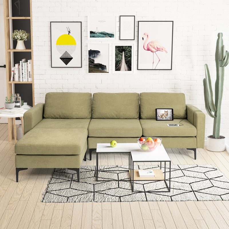 Canapé modulaire faisant face à la gauche avec repose-pieds Boose, Lin vert