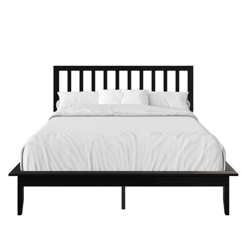 Lit plateforme en bois massif Lancaster, Lit simple, Noir