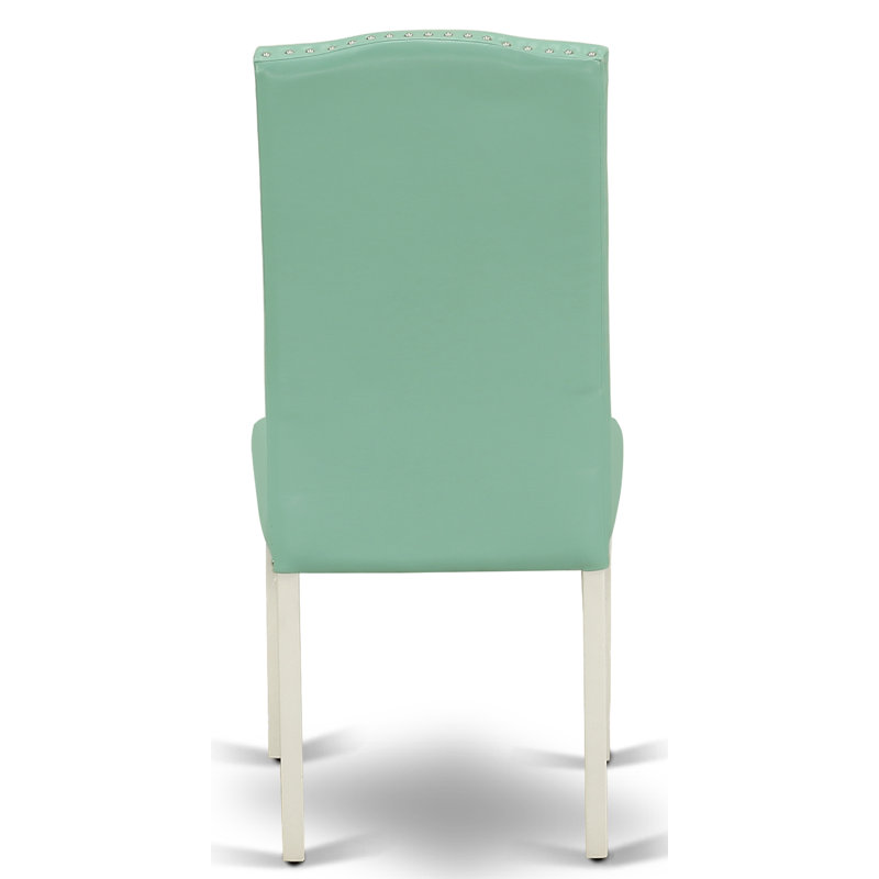 Ensemble de table de salle à manger 5 pièces comprenant une table de cuisine ronde avec piédestal et 4 chaises de salle à manger Parsons en similicuir, blanc lin