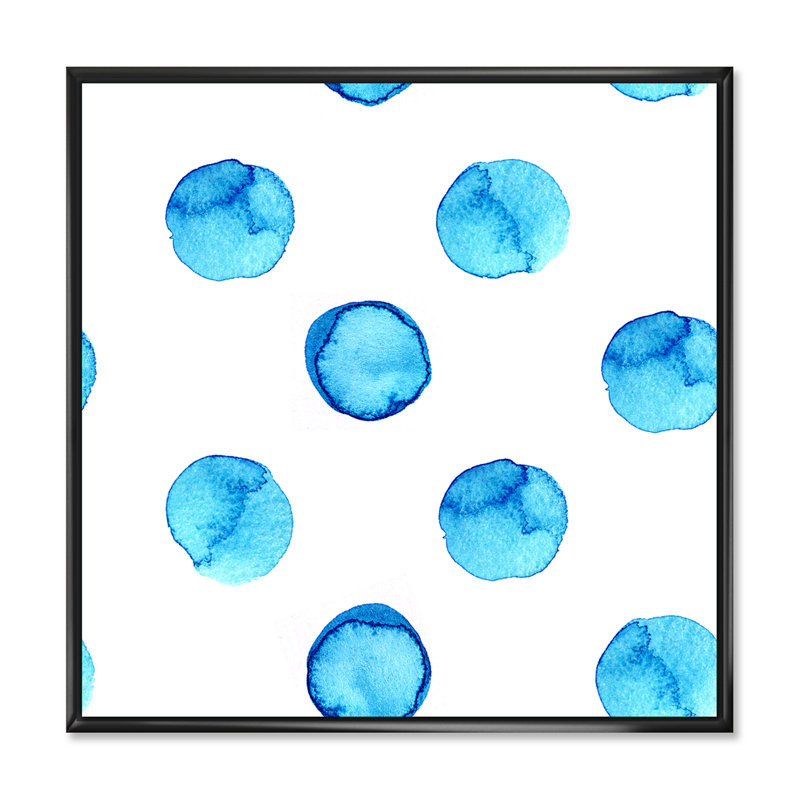 Pois bleu clair - peinture sur toile, Cadre flottant noir, H 30 po x l 30 po x P 1 po