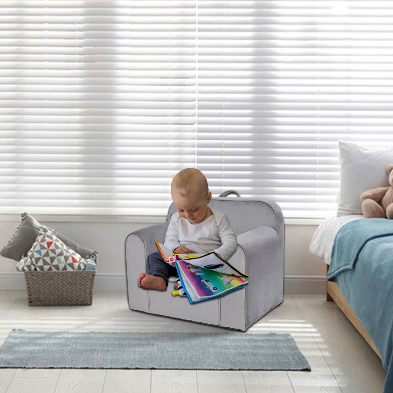 Chaise pour enfants 21,65 po Cao, Velours gris velours