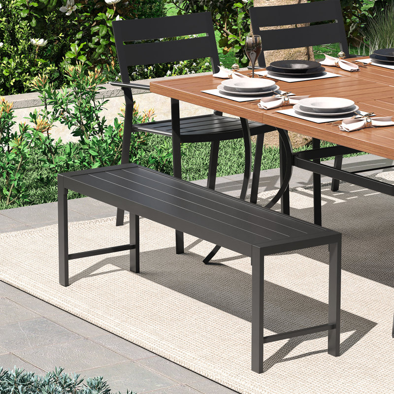 Patio Dining Set with Stackable Metal Chairs and 59" Square Dining Table, Brown