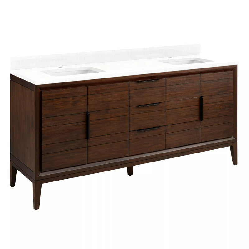 Aliso 72" Double Bathroom Vanity, Single-Hole Centered, 34'' H x 72'' W x 22'' D, Carrara Marble / Natural Teak