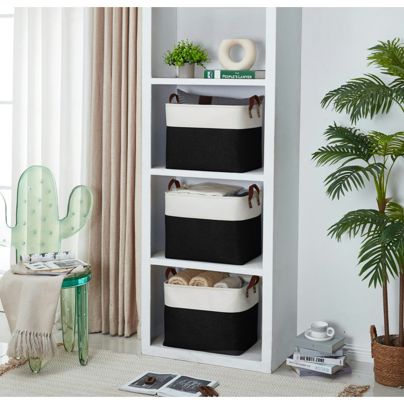 Bac de rangement pliable | Panier pliable en tissu robuste avec poignées, Noir / blanc
