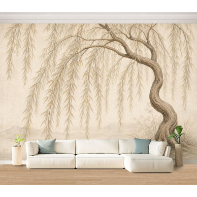 Wall Mural Peel and Stick Wallpaper Elegant Willow Tree Flowing Branches Serene Minimalist Landscape Self-Adhesive Removable Contact Paper Wall Decor for Living Room Bedroom 100"H x 144"W
