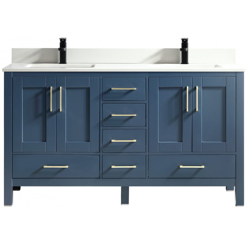Meuble-lavabo en bois massif 60 ", Bleu antique