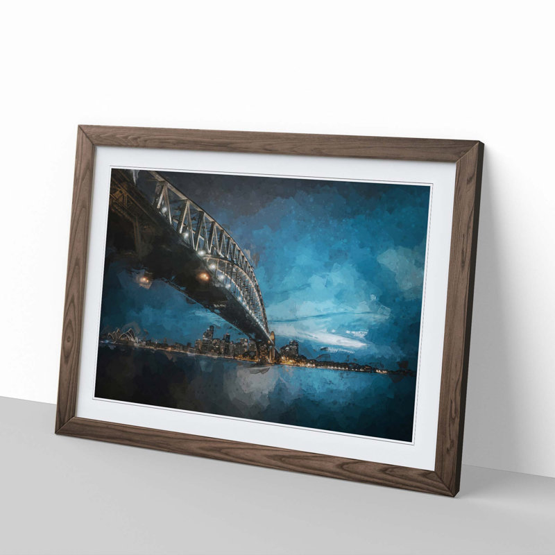 Sydney Harbour Bridge in Australia in Abstract - Picture Frame Graphic Art Print, 48cm H x 65cm W x 2cm D, Walnut Framed