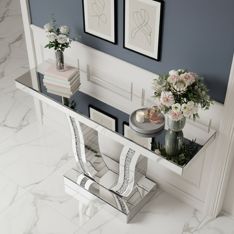 Console à miroir avec pieds courbés incrustés de pierre