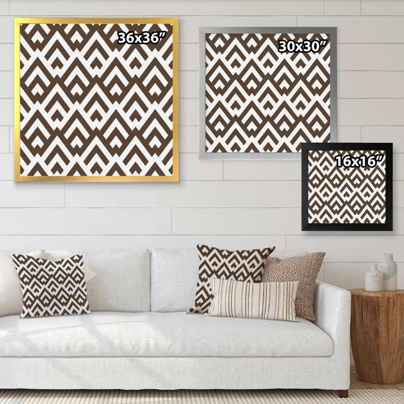 «Dark Brown Triangular Geometrics», reproduction d'art moderne sur toile, Cadre photo noir, H 30 po x l 30 po