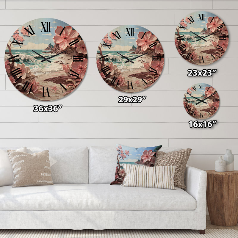 Horloge murale rose sur fond rose avec papercut II, Grand