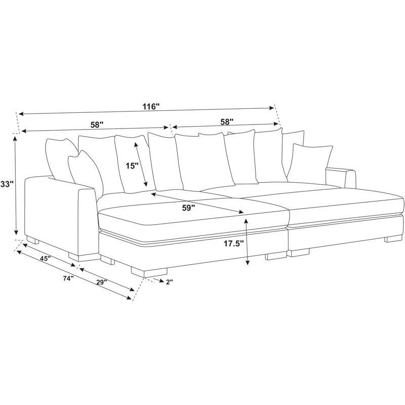 Emmakate Corduroy Sectional Symmetrical, Midnight Gray Corduroy