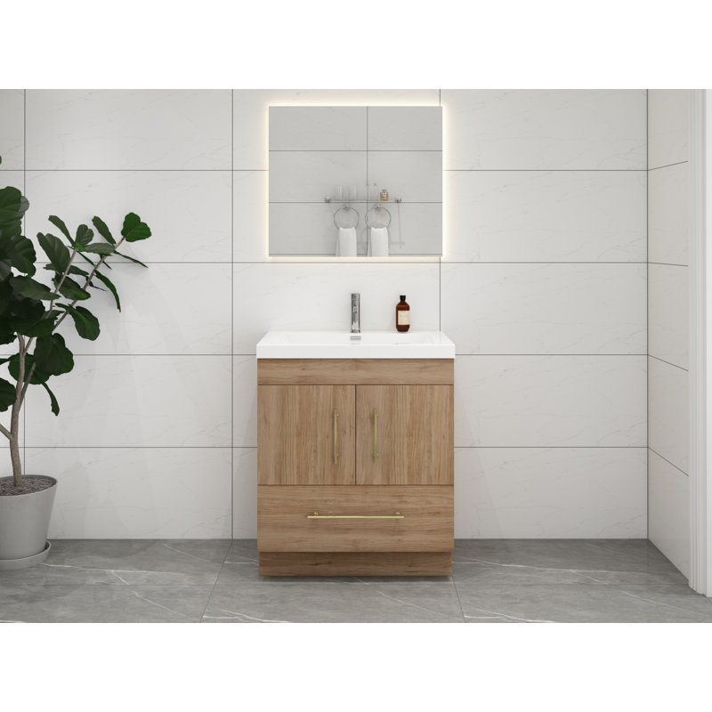 Ensemble de meuble-lavabo simple 30 po Carliss Better, Naturel / chêne, Or