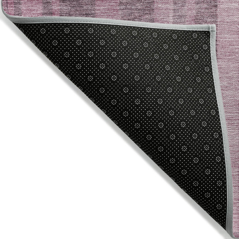 Blush and Gray Synthetic Stripe Washable Indoor/Outdoor Rug